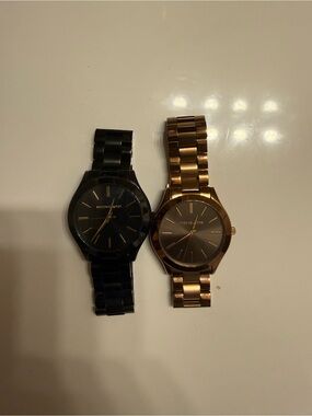 Michael Kors Black Stainless Steel Watch and Rose Gold Watch Bundle